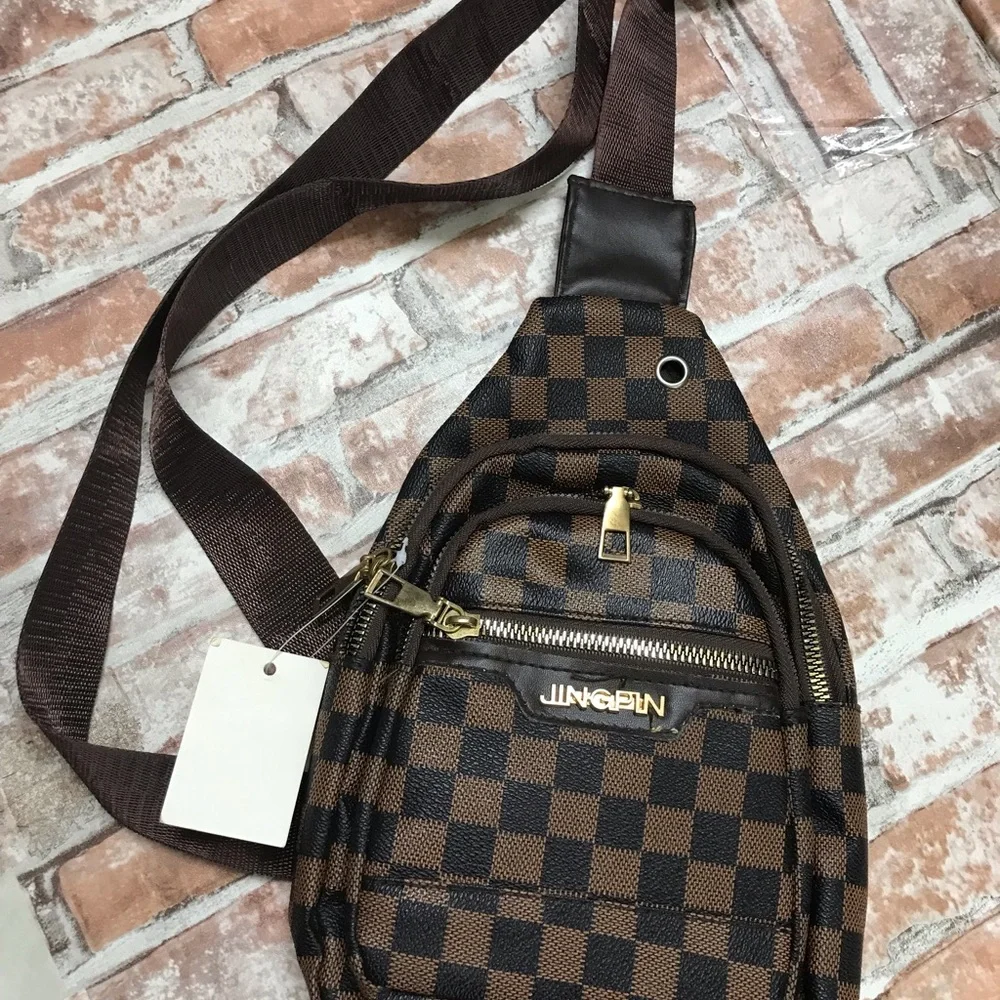 Brown Checkered UNISEX SLING Bag BROWN COLOR